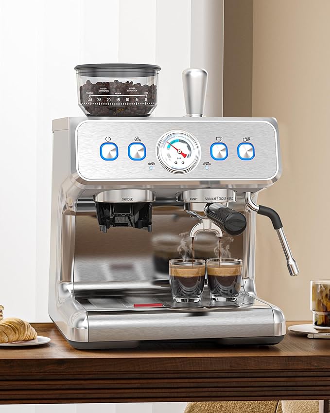 (2025 Upgrade)20 Bar Espresso Machine with Grinder & Milk Frother Steam Wand, Tamping Tools, Expresso Coffee Machines 58mm Commercial Espresso Maker for Home or Cafì±? Perfect for latte, Cappuccino