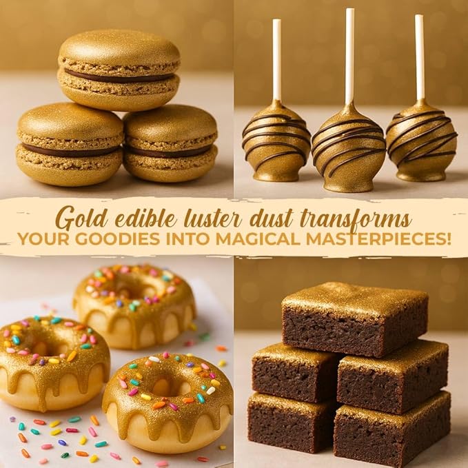 Bulk (20g) Gold Luster Dust Edible Glitter for Cocktails | Premium Edible Gold Luster Dust for Cake Decorations - Edible Glitter for Drinks Cupcakes Cookies Cakes Food Paint