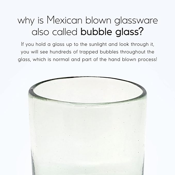 Clear 10 oz Tumblers (set of 6), Hand Blown Mexican Glassware, Recycled Glass Drinking Glasses, Lead-Free, Cocktail Margarita Glasses, Wine Glasses, Shot Glasses, Whiskey Glasses (Tumbler)