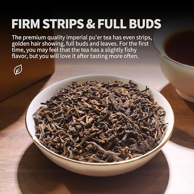 KHS Organic Imperial Leaf Puerh Tea Grade AAA, 3.53 OZ Aged Fermented Chinese Yunnan Puer tea, No Dust Production Workshop, Natural Organic Planting Loose Leaf tea Perfect for Hot Brew