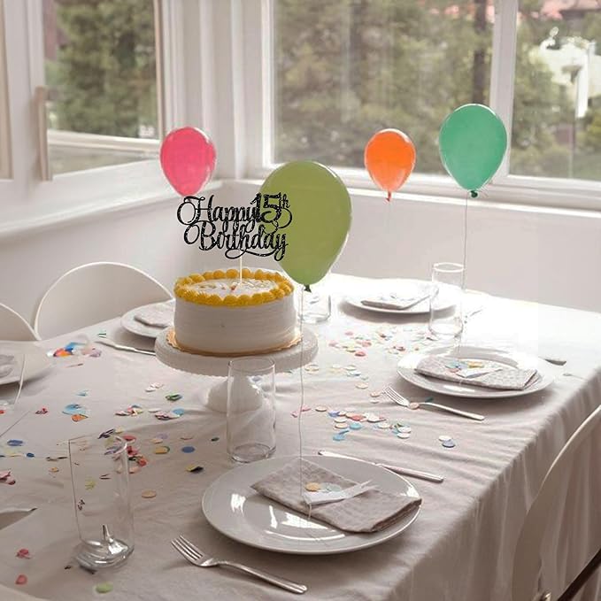 1 Pack Happy 15th Birthday Cake Topper Glitter Number 15 Fifteen Years Old Birthday Cake Pick Decoration for 15th Birthday Celebrating Anniversary Party Supplies Gold