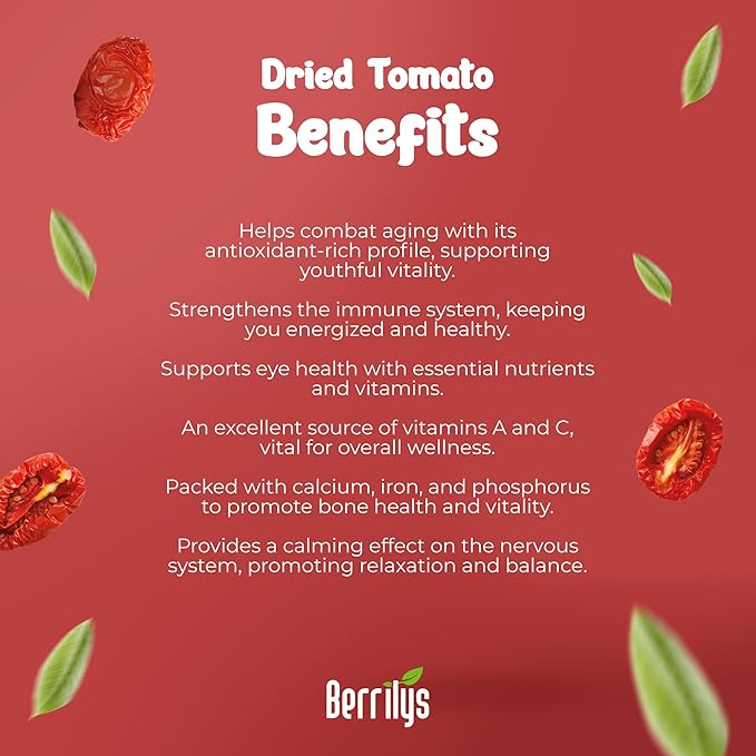 Berrilys Organic Sun-Dried Tomatoes, Salted, No Sulfur, No preservatives, Kosher, Raw, Non-GMO, Requires Pre-treatment or Cooking Before Consumption, 7oz