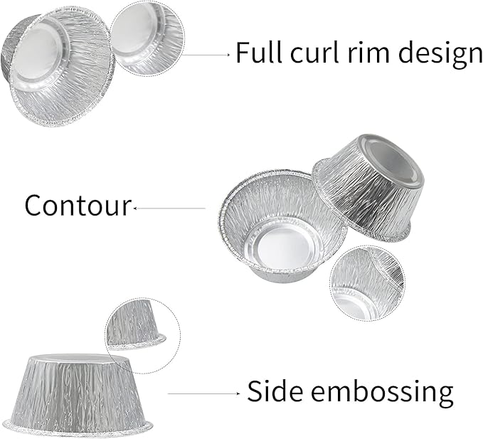 Aluminum Foil Baking Cups, Disposable Ramekin 4 Oz Silver Foil Cupcake liners, 150 Pcs Aluminum Baking Cups Egg Tart Liners for Baking, Cupcake, Pudding, Muffin, Creme Brulee