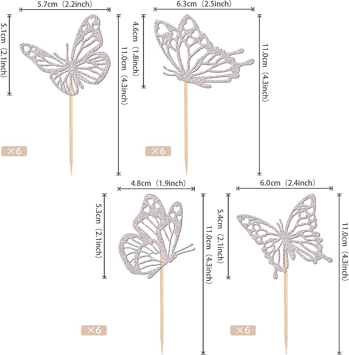 Rsstarxi 24 Pack Butterfly Cupcake Toppers Glitter Assembled Hollow Butterfly Baby Shower Cupcake Picks Wedding Engagement Bridal Shower Kids Birthday Party Cake Decorations Supplies Silver