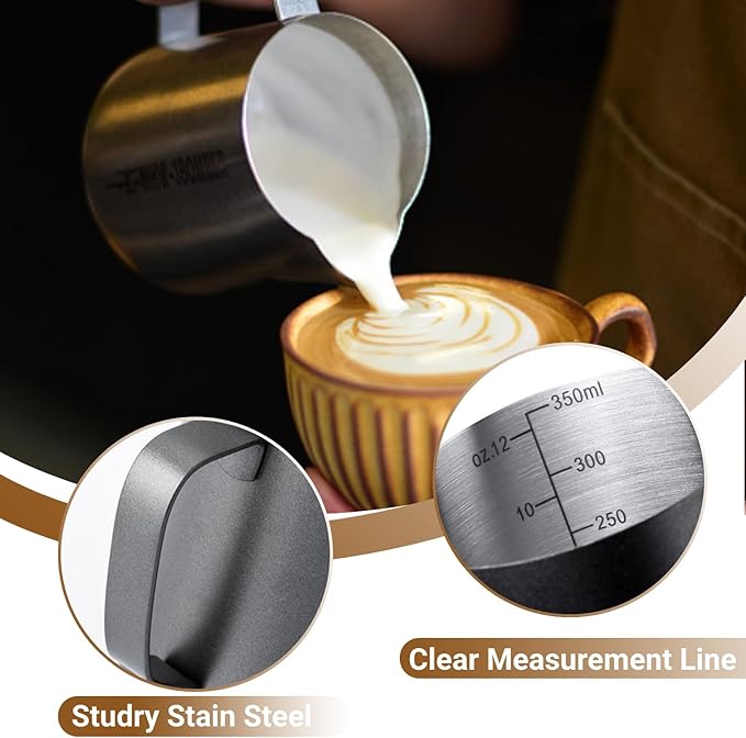 Milk Frothing Pitcher, 350ml/600ml (12oz/20oz) Milk Frother Cup Stainless Steel Jug Steaming Pitcher, Milk Coffee Cappuccino Latte Art Barista Steam Pitchers Milk Jug Cup with Decorating Pen