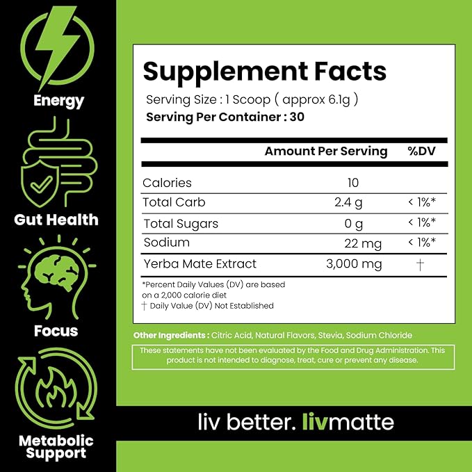 Yerba Mate Instant Tea Drink Mix Powder Extract??Natural Yerba Mate Lemon Flavored Drink Mix Plant Extract Caffeine Alternative (Lemon)