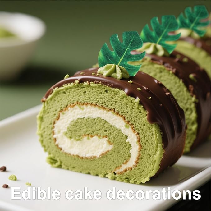 96 Pcs Hawaiian Cake Decorations, Edible Tropical Leaves, Tropical Cupcake Toppers, Mini Palm Leaves Edible Cupcake Toppers for Jungle Hawaii Theme Baby Shower Kids Birthday Party Supplies