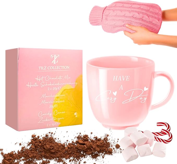 Gifts For Women - Hot Chocolate Gift Sets |Hot Cocoa Gift Sets With Mug, Mini Hot Water Bottle, Socks, Marshmallows For Hot Chocolate, Candy |Gourmet Hot Chocolate Gift Set
