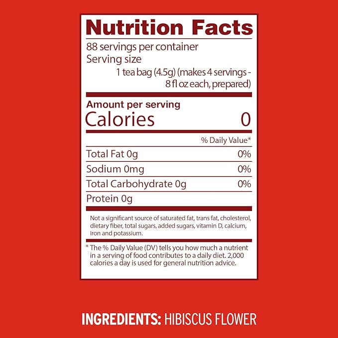 Luzianne Unsweetened Hibiscus Iced Tea Bags, Family Size, 22ct Box (Pack of 6)