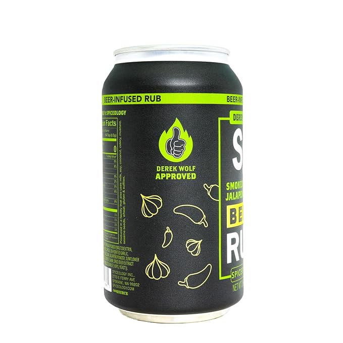 Spiceology & Derek Wolf - Smoked Garlic Jalapeno Lager - Beer-Infused Barbecue Rubs, Spices and Seasonings - Use On: Beef, Pasta Salad, Dressings, Marinades, or Roasted Vegetables - 7.5 oz Can with Resealable Lid