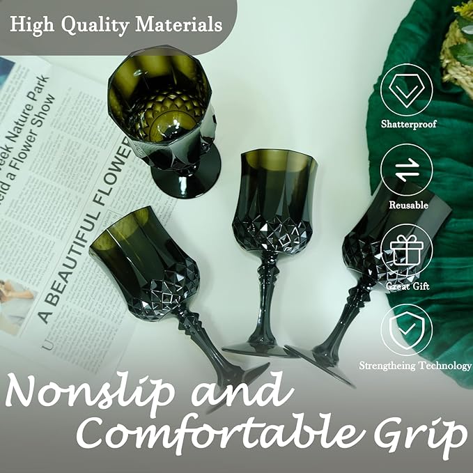 Plastic Wine Glasses,Plastic Goblets Vintage Style Cordial Drinking Glasses for Wedding Reception, Halloween Grand Event Party Supplies (12, Black)