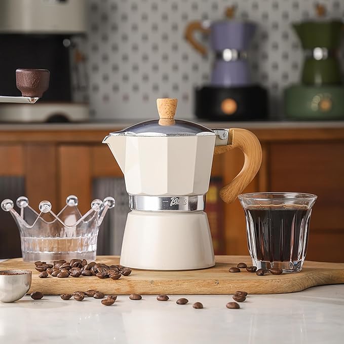 Bincoo Espresso Maker Stovetop,Camping Moka Pot 2 Cup/120ML,Stove Top Espresso Italian Coffee Maker,Easy to Use (White)
