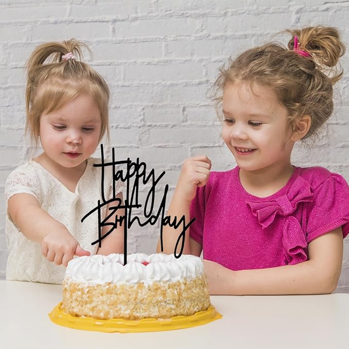ZHENGYE Black Happy Birthday Cake Topper Set Acrylic Cake Toppers Birthday Cupcake Toppers Decoration For Women Men Baby Shower Birthday Party Decoration(4 Pieces)