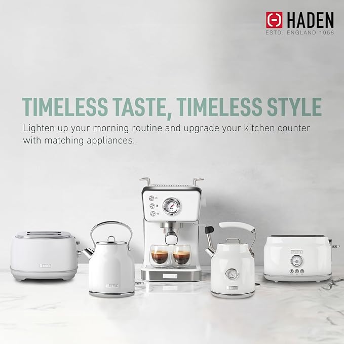 HADEN Barista Brew Espresso Coffee Machine, Stainless Steel Espresso Maker with Milk Frother and Steamer Function and 1.5L Water Tank, Ivory & Copper