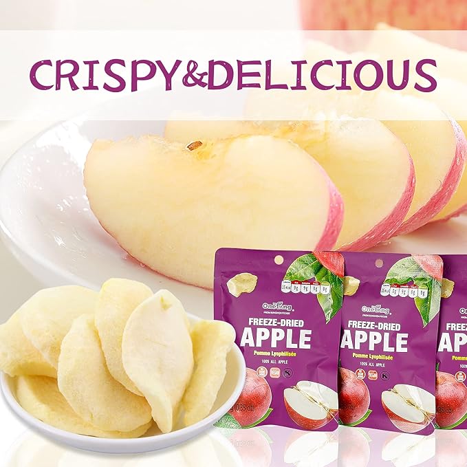 ONETANG Freeze-Dried Fruit Apple Chips, 10 Pack Single-Serve Pack, Non GMO, Kosher, No Add Sugar, Gluten free, Vegan, Holiday Gifts, Healthy Snack 0.35 Ounce