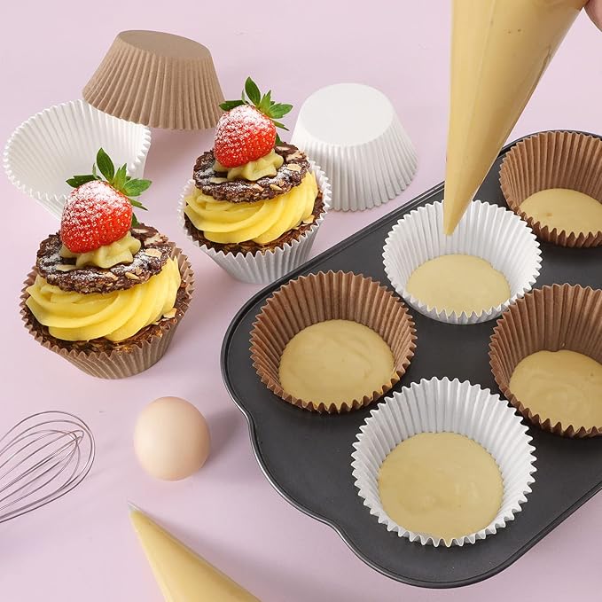 Caperci White Jumbo Cupcake Liners Large Baking Cups, Odorless, Food Safe Grease-Proof Papers (150-Count)