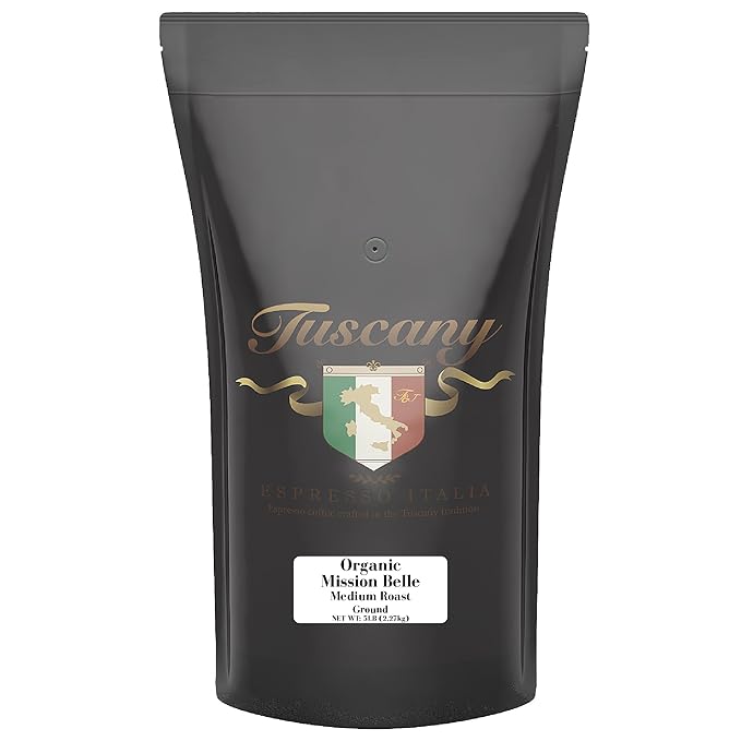 Tuscany Organic Mission Belle Coffee, Medium Roast, Ground, 5-Pound Bag