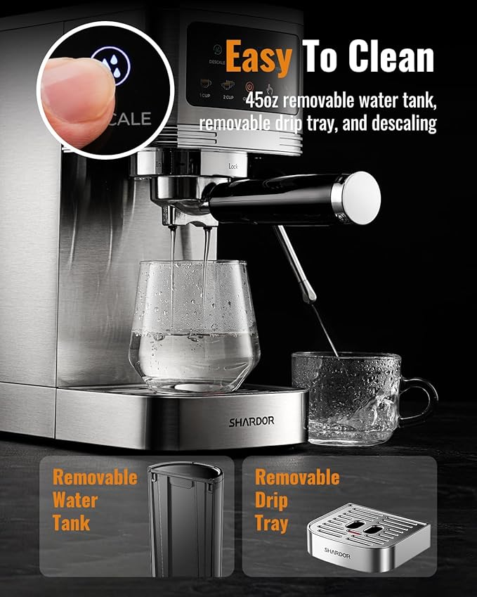 SHARDOR Espresso Machine 20 Bar, Professional Espresso Machine with Milk Frother and Touchscreen, Expresso Coffee Machines with Adjustable Temperature,for Cappuccino, Latte