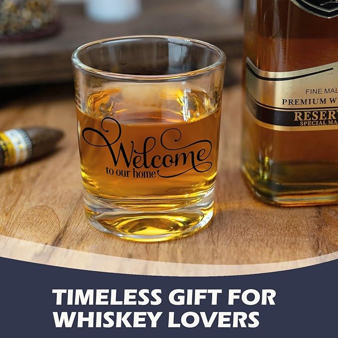 Housewarming Gifts Whiskey Glasses 10 oz, Homeowner Gifts, Welcome To Our Home Old Fashioned Rocks Glasses for Women Men Drinking Scotch Bourbon Cocktail Liquor Vodka