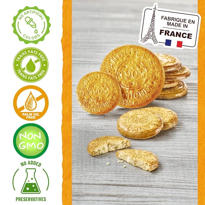 St Michel Caramel Grandes Galettes Butter Cookies Biscuits 5.29oz, Made In France, Pack of 4 Non-GMO total of 36 Butter Cookies
