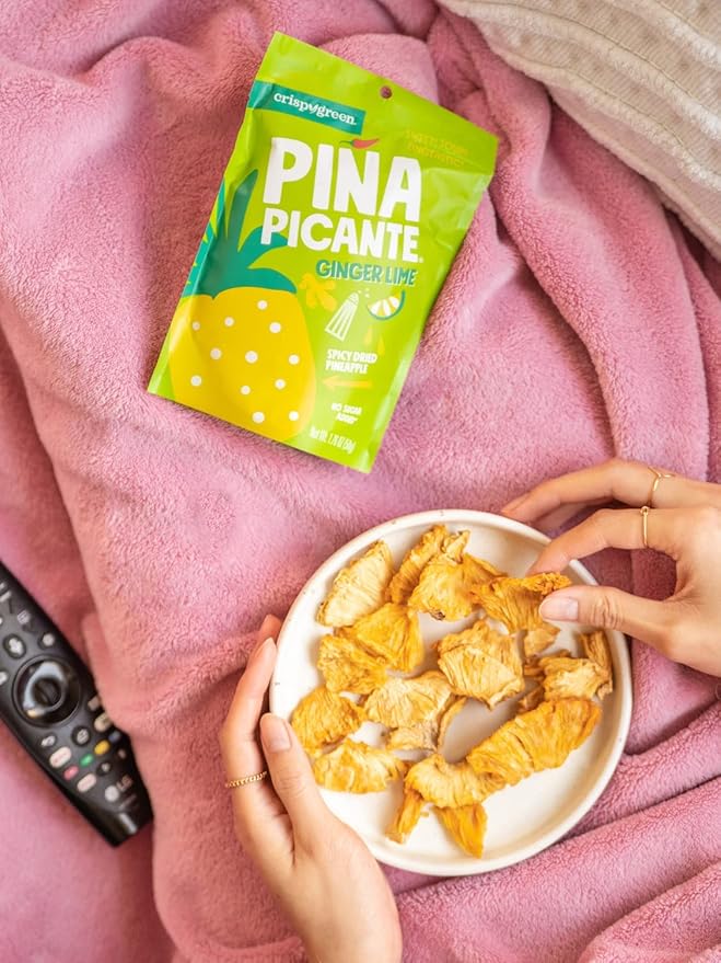 Crispy Green Pi챰a Picante, Ginger Lime Dried Pineapple, Healthy Real Fruit Snacks, 1.76 Ounce, 12 Single Serve Bags