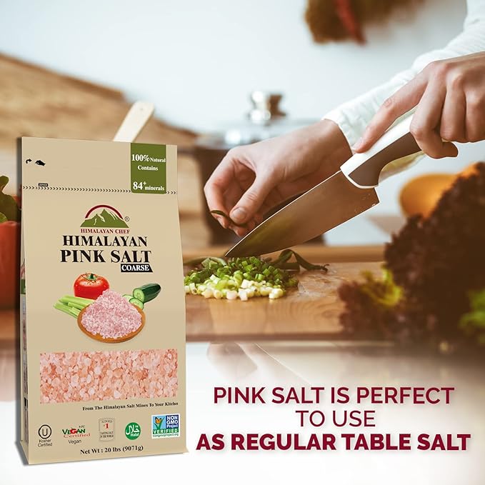 Himalayan Chef Himalayan Pink Salt, Coarse Grain - 40 lbs Bulk Size, For Grinders and Salt Mills | 100% Natural & Organic, Vegan & Kosher Certified Pink Salt 20lbs/Each-Pack of 2