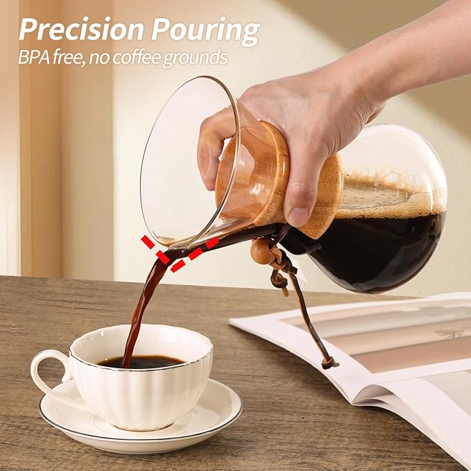 Pour Over Coffee Maker 20 OZ, 6 Cup Borosilicate Glass Drip Coffee Maker with Reusable Stainless Steel Filter and Cork Grip for Home Caf챕 600 ML