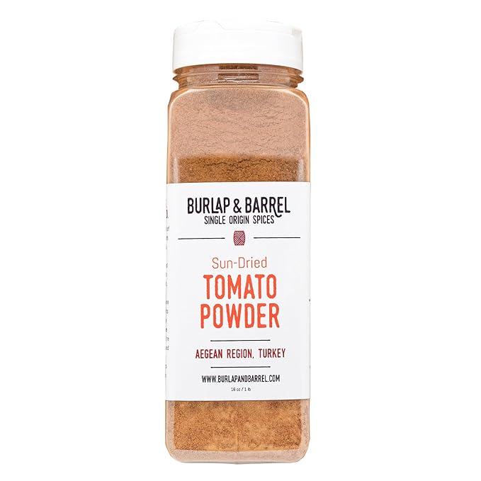 Burlap & Barrel Sun-Dried Tomato Powder - Deep Umami and Savory Tanginess for Popcorn, Fried Chicken, Sauces & Salads - As seen on Shark Tank - 16oz Plastic Container