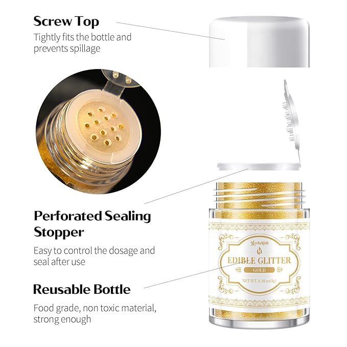 Edible Glitter for Drinks ??8 Colors Luster Dust, Food Grade Cocktail Shimmer Powder for Cakes, Beverages, Chocolate & Candy, 5g/Bottle