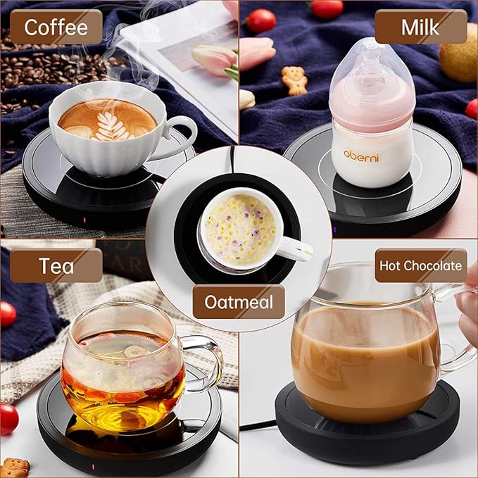 Coffee Warmer, 3-in-1 Mug Warmer with Auto Shut Off, Black, 36W Fast Heating, Perfect for Desk, Coffee, Tea, Milk