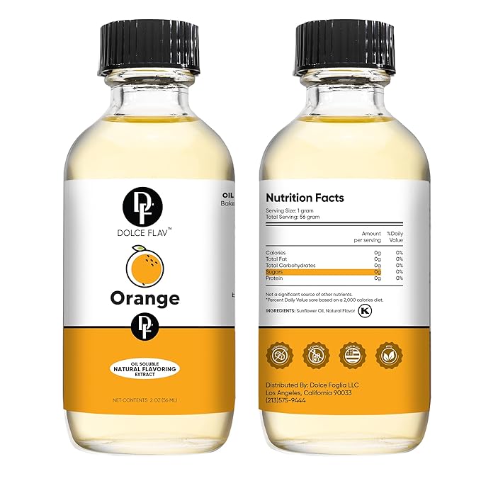 Dolce Flav Natural Orange Extract ??2 Ounce Oil-Soluble Kosher, Sugar-Free, Concentrated Citrus Flavor for Candy, Chocolates & Desserts, Includes Measured Dropper