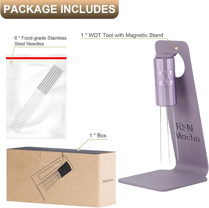 WDT Tool Espresso Distribution Tool,Coffee Distribution Tool with Magnetic Stand, Espresso Accessories with 6 Extra ??.25mm Stainless Steel Needles for Barista (Chalk Violet, ??.25mm)