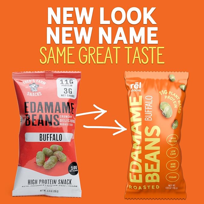 R휆l Snacks Buffalo Roasted Edamame ??High Protein Low Carb Snack (11g Protein per Serving) ??Keto-Friendly, Vegan, Non-GMO ??10-Pack 0.9oz Bags
