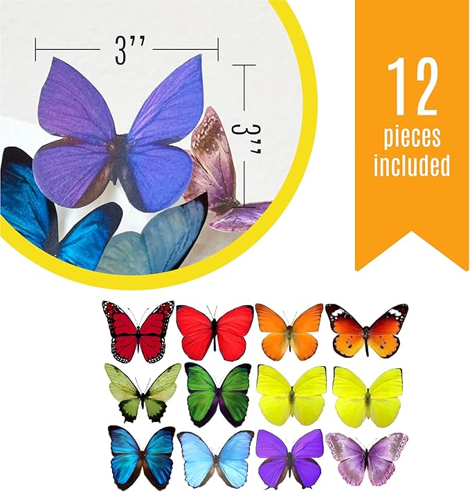 Sugar Robot Edible Butterflies for Cake Decorating- Large Size Butterfly Decorations - Cake Toppers and Cupcake Toppers - Made in the USA - Premium Crafted (Rainbow)