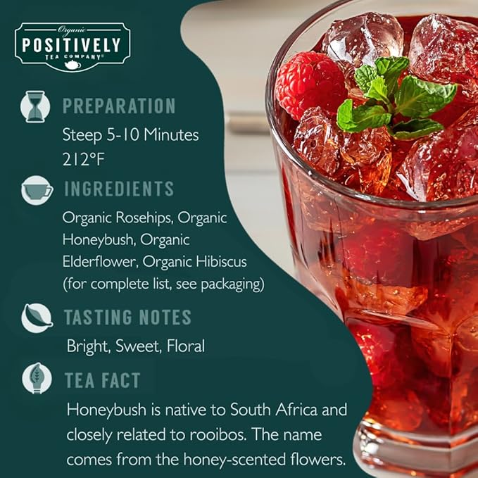 Organic Positively Tea Company, Raspberry Rosé, Herbal Tea Bags, 100 Count, Eco-Friendly Tea Bags, Non-GMO
