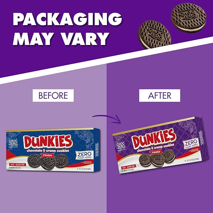 ChocZero Keto Chocolate Sandwich Cookies with Creme - Low Sugar Gluten Free Dunkies (1 Box, 9oz)
