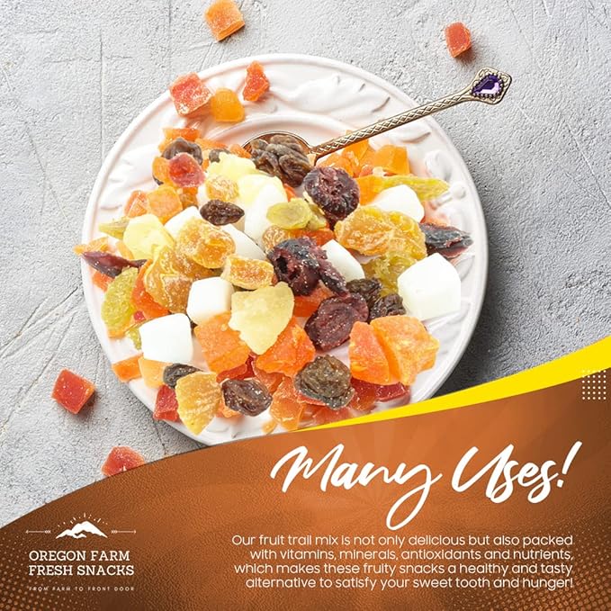 Oregon Farm Fresh Snacks Dried Fruit Mix – Snack Mix With Dried Cranberries, Coconut, Mango & Raisins - Healthy Adult & Kids Snacks - USA Made (24oz)