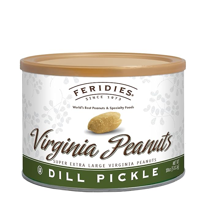 FERIDIES Extra Large Virginia Peanuts, Dill Pickle Flavored Spiced Gourmet Nuts, 18oz Tin