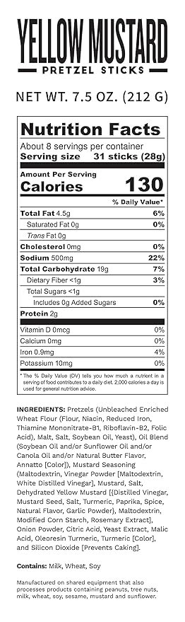 Pop Daddy Flavored Pretzels Sticks, Healthy Gourmet Pretzels Snacks, 7.5oz Individual Bags, 3 Pack, Yellow Mustard