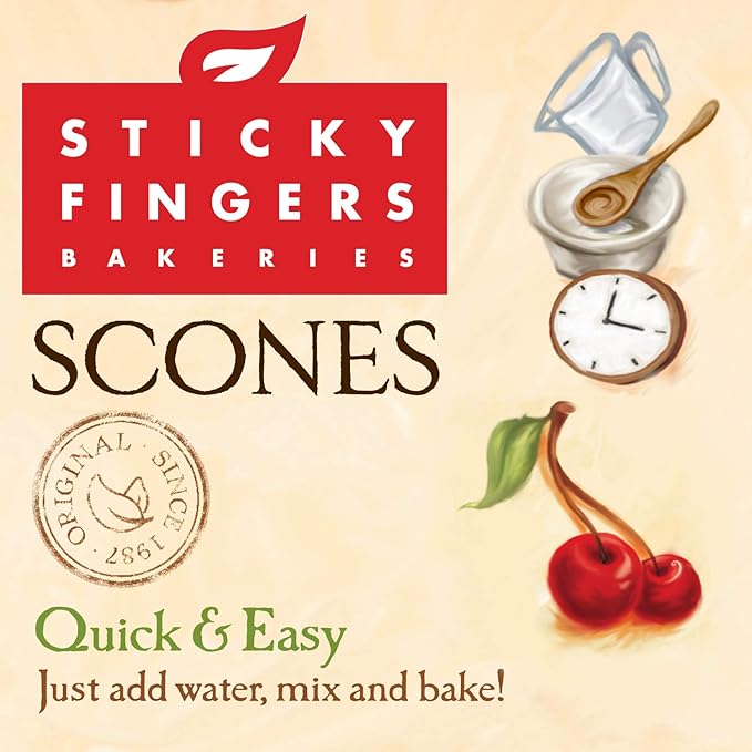 English Scone Mix, Tart Cherries by Sticky Fingers Bakeries ??Easy to Make English Scones Fresh Baked, Makes 12 Scones (2pk)