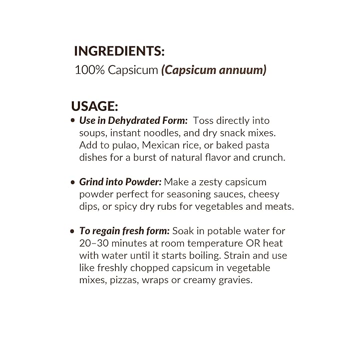 SHROOTS Green Dehydrated Bell Pepper Flakes ??Dried Capsicum Vegetable for for Soup Mix, Kosher, Gluten Free, Non GMO Everyday Cooking Essentials Emergency Food Supply No Added Salt, Camping & Hiking Meals, 1.59 oz, Pack of 1