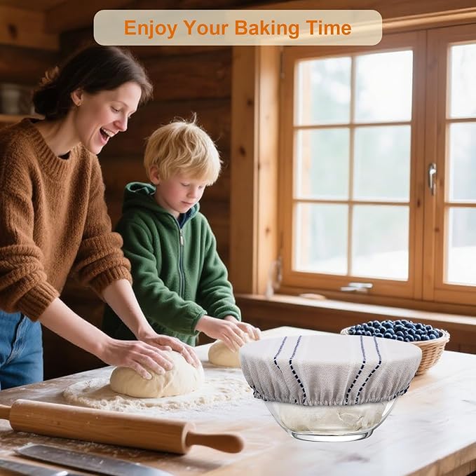 Reusable Bowl Covers for Bread Proofing, 9/10/13 Inches Bread Proofing Cover, 3 Pcs Linen Cotton Food Cover for Sourdough Proofing Basket, Food Storage Baking Supplies for Home Bakers