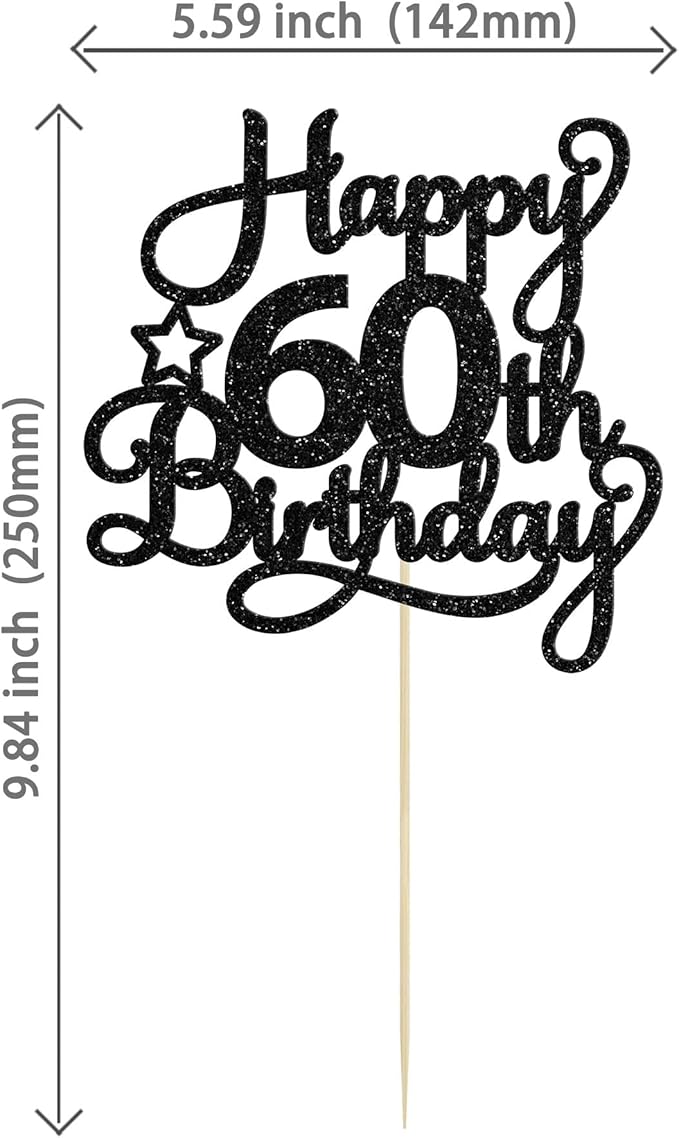1 Pack Happy 60th Birthday Cake Topper Black Glitter 60 & Fabulous Cheers to 60 Years Old 60th Birthday Cake Pick for Celebrating 60th Birthday Anniversary Party Cake Decorations Supplies