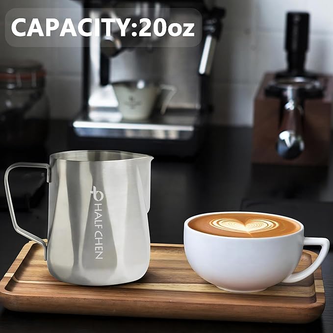 Milk Frother Cup,350ml/600ml Milk Frothing Pitcher Stainless Steel Kettle (12oz/20oz) Coffee Bar Cappuccino Espresso Machine Accessories Barista Tools(20oz)
