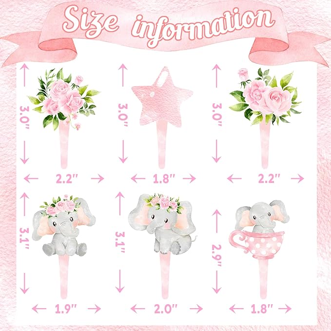 40 Pcs Girl Elephant Cupcake Toppers - Adorable Elephant Party Decorations and Baby Shower Cake Decor - Perfect for Girl Elephant Birthday Cupcake Toppers, Baby Shower, and Pink Elephant Party