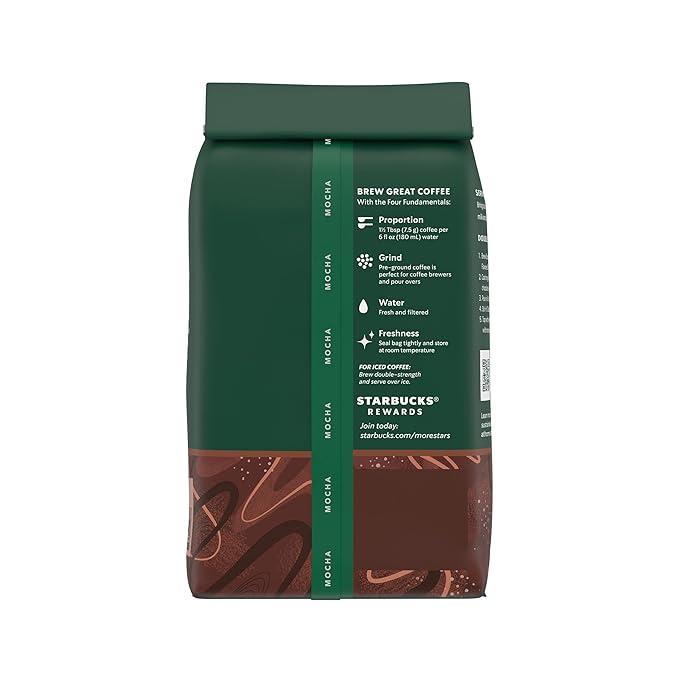 Starbucks Ground Coffee, Mocha Flavored Coffee, Naturally Flavored, 100% Arabica, 6 bags (11 oz each)