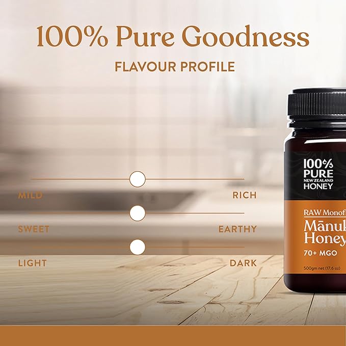 100% Pure New Zealand Honey - MGO 70+ Monofloral Mānuka Honey, 100% Pure New Zealand Raw Mānuka, 17.6 Ounce (500g) (Pack of 1)