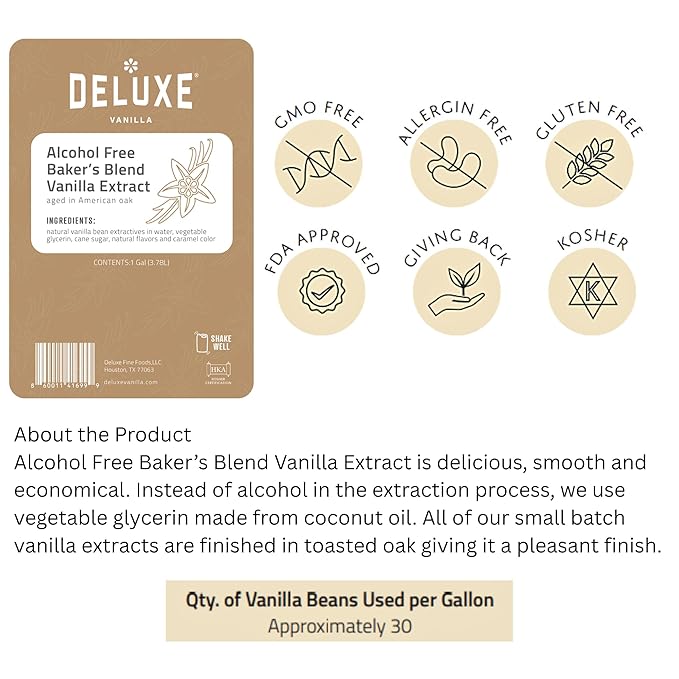 Alcohol Free Vanilla Extract Bakers Blend 4 fl oz Small Batch Producted in Oak Barrel Aged Intense Flavor - Non Alchoholic