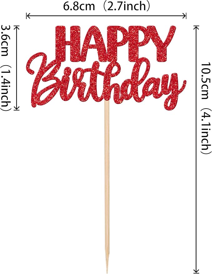 30 PCS Happy Birthday Cupcake Toppers Glitter Happy Birthday Cupcake Picks for Celebrating Birthday Anniversary Theme Party Cake Decorations Supplies Red