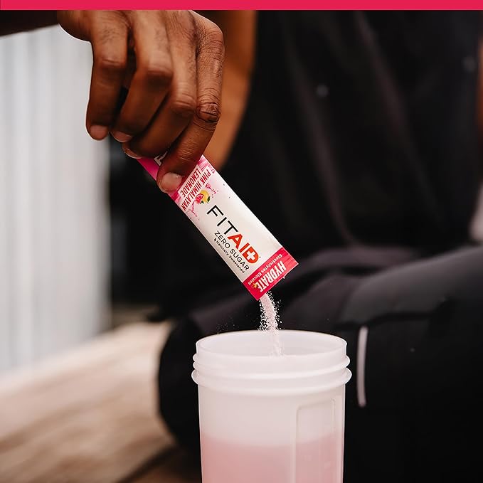 FITAID Hydrate Clean Electrolyte Mix, Zero Sugar, Balanced Electrolyte Ratios: 600mg Sodium, 500mg Potassium, 125mg Magnesium, Pink Lemonade, For Exercise & Active Hydration, 30 Sticks